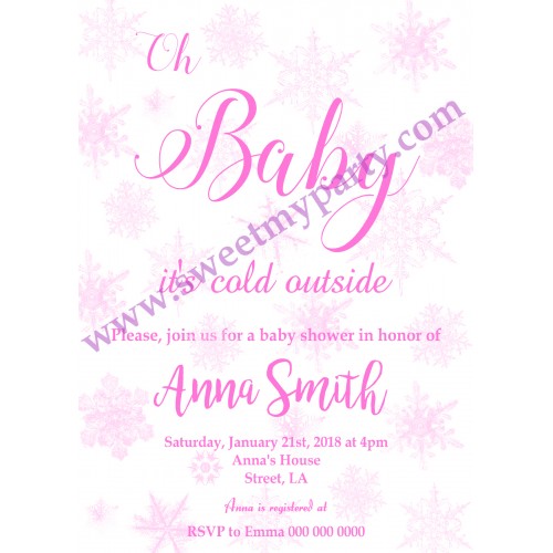 Winter Wonderland Baby Shower Invitation,(pink 3)